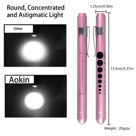 Aokin Medical Pen Light for Nurse Doctor, Reusable LED Medical Penlight Flashlight with Pupil Gauge and Ruler, White Light, Rose Gold