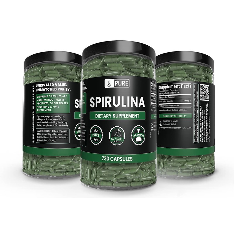 PURE ORIGINAL INGREDIENTS Spirulina (730 Capsules) No Magnesium Or Rice