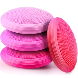 Libima 4 Pcs Wiggle Seat Inflated Wobble Cushion for Sensory Kid 13 Inches Balance Disc Flexible Seating for Classroom Sensory Pad for Chair Wiggle Cushion with Needle Pump (Pink Series)