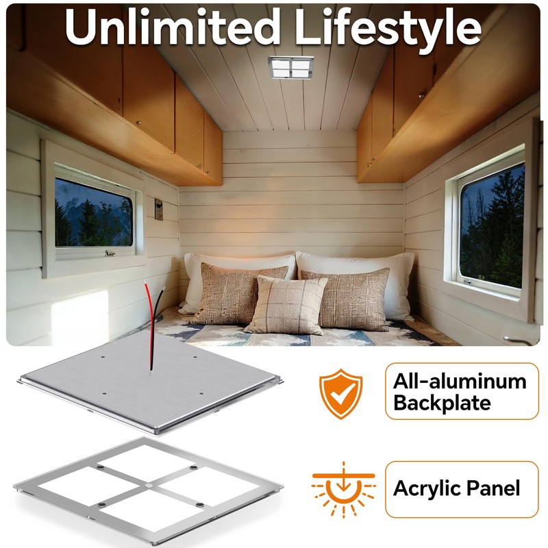 camperxlite RV 12V LED Ceiling Dome Light with Switch, Square
