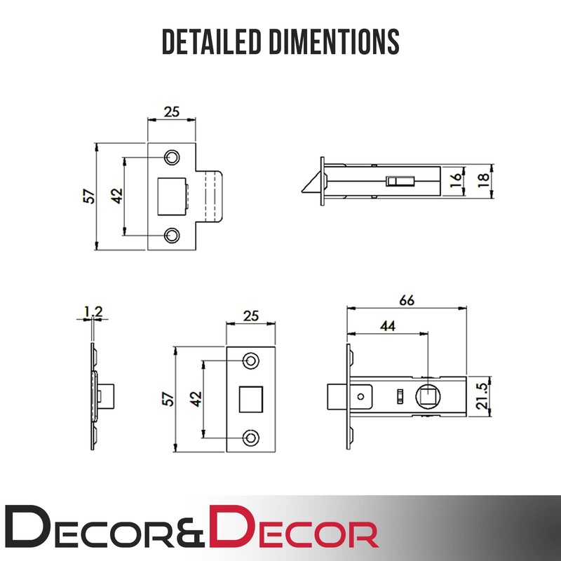 DecorAndDecor Tubular Mortice Latch Operated by Lever Handles (44mm-64mm, Brass)