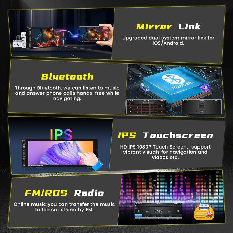 【2+64GB】 Hikity Android 13 Single Din Car Stereo Wireless Carplay