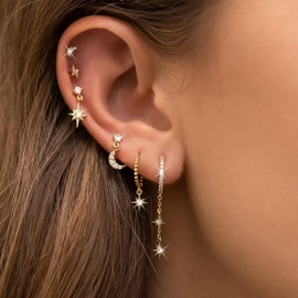 Gold Huggie Earrings for Women Trendy Dainty Earring Stacks 14K Gold Hoop Earrings Hypoallergenic Earring Sets for Multiple Piercing Flat Back Stud Huggie Cartilage Earrings Jewelry Gifts