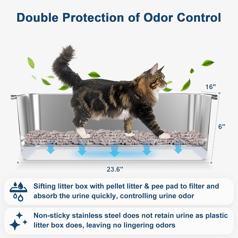 23.6''x16''x12'' Enclosed Stainless Steel Litter Box with Lid, XL Sifting