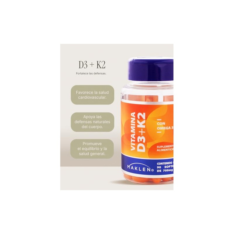 D3 + K2 - Maklen Vitamina D3 con K2 y