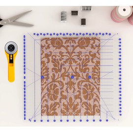 Quilting Ruler, 12.5" x 12.5" Slotted Acrylic Ruler for Quilting and Sewing, Precise Fabric Cutting with 24pcs Non-Slip Silicone Grips, White & Black