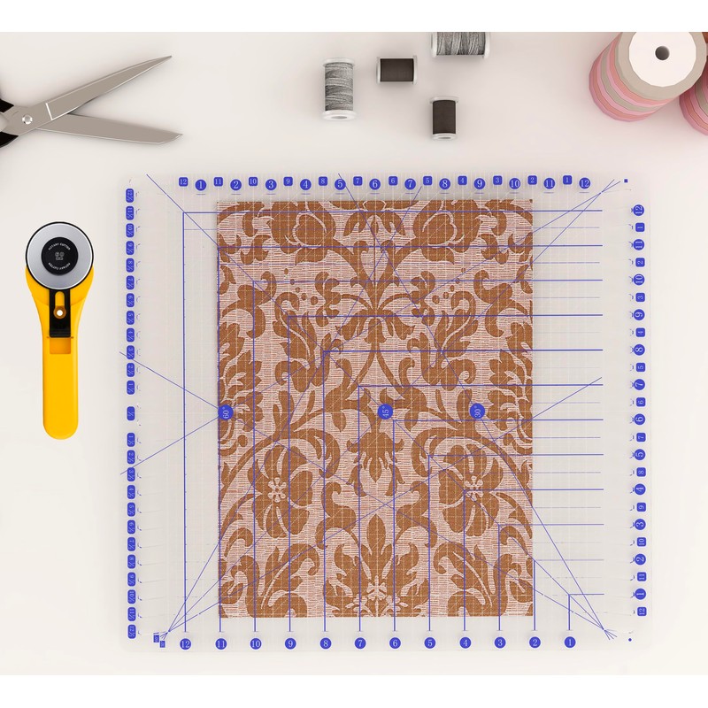 Quilting Ruler, 12.5" x 12.5" Slotted Acrylic Ruler for Quilting