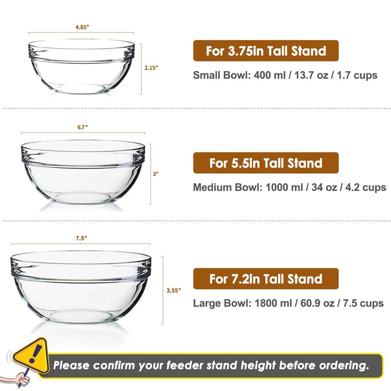 Replacement Glass Bowl for Feoyoho 7.2in Feeder Stand – 60.9