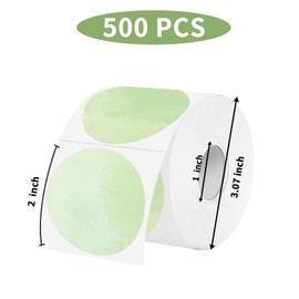Starboling Thermal Labels - 2 Inch Green Watercolor Round Printer Stickers, Self-Adhesive Direct Thermal Labels for DIY Logo Design, Name Tags