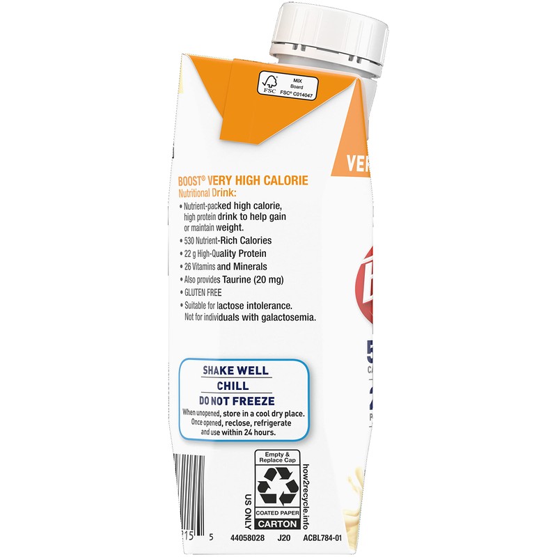 Boost Very High Calorie Nutritional Drink Very Vanilla, Made with