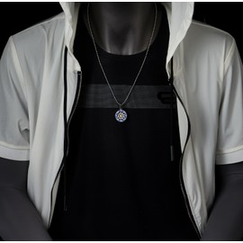 COOLSTEELANDBEYOND Men's Compass Pendant Necklace with Blue Enamel Marine Rudder Pendant Necklace Stainless Steel Nautical Jewellery, Blue enamel, No Gemstone