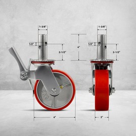 FOVERSWIVE 6"x2" Scaffolding Wheels, Polyurethane on Steel Wheel Stem Casters Wheels- Dual Locking Swivel Caster 360 Degrees Industrial Casters 900LBS Capacity Per Wheel (2 Brake)