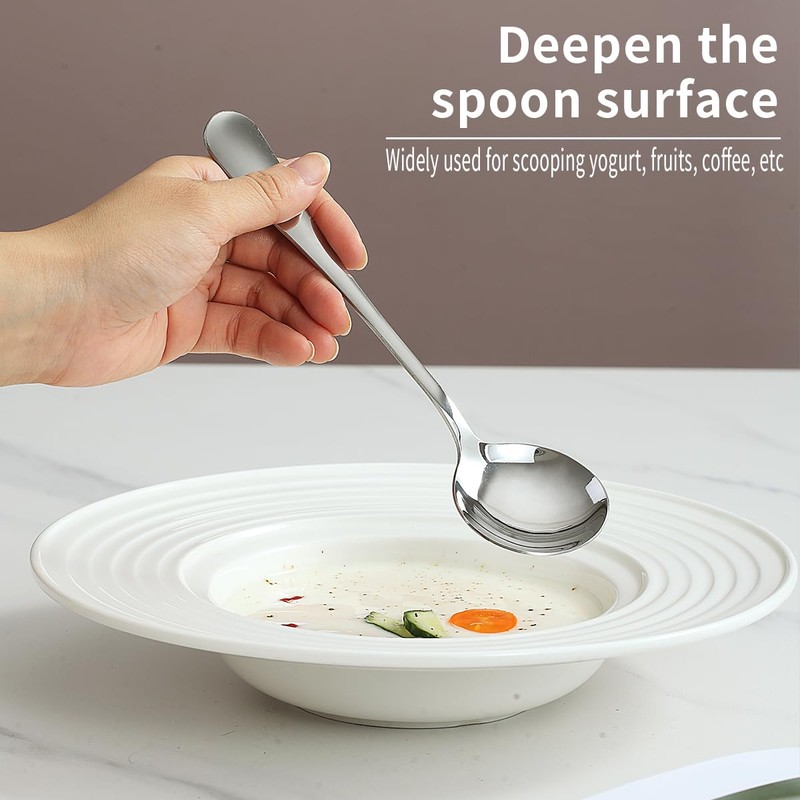 Kyraton Soup Spoons 12 Pieces, Stainless Steel Round Stainless Steel