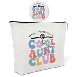 Yiqhpy Canvas Makeup Bag with Mirror,Cool Aunt Purse Zipper Cosmetic Bag,Travel Makeup Pouch,Makeup Bag for Purse,Birthday Gift,Thank You Gift Ideas for Aunt,Women,Her,Friend,22