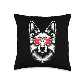 Aviation German Shepherd Dog Sunglasses Flag of Hong Kong Throw Pillow