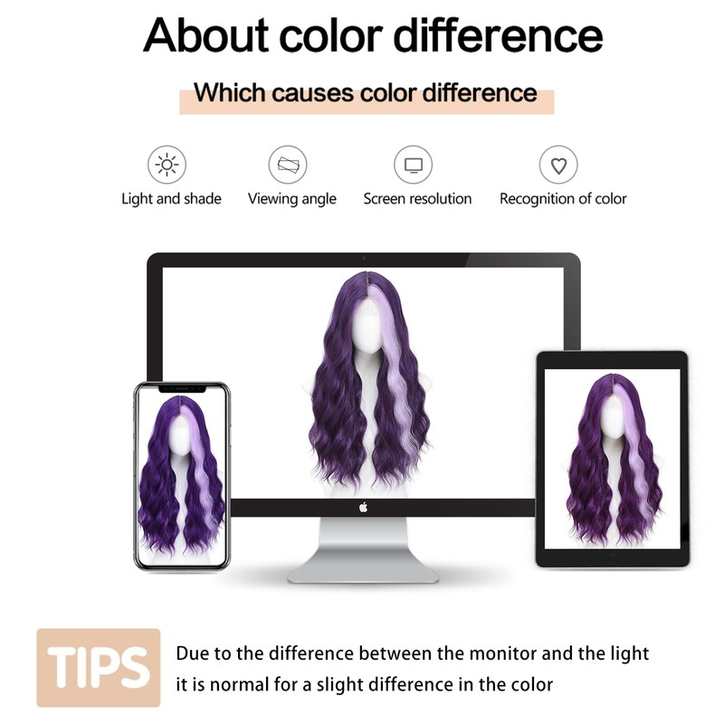 Dark Purple Highlight Wig Long Wavy 26 Inch Middle Part