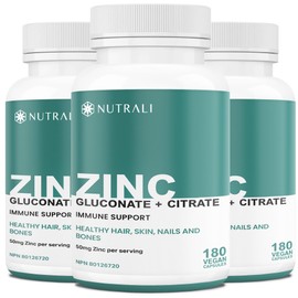 Zinc Supplements 50mg - Nutrali Zinc Bisglycinate, High Absorption Formula for Immune Support, Skin, Hair & Nails, 540 Vegan, Non-GMO, Gluten-Free Capsules