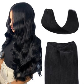 SURNEL Black Sew in Hair Extensions Human Hair 18inch 100G Weft Hair Extensions Natural Black Hair Wefts Human Hair Sew in Double Weft Human Hair Extensions(W#1,18)
