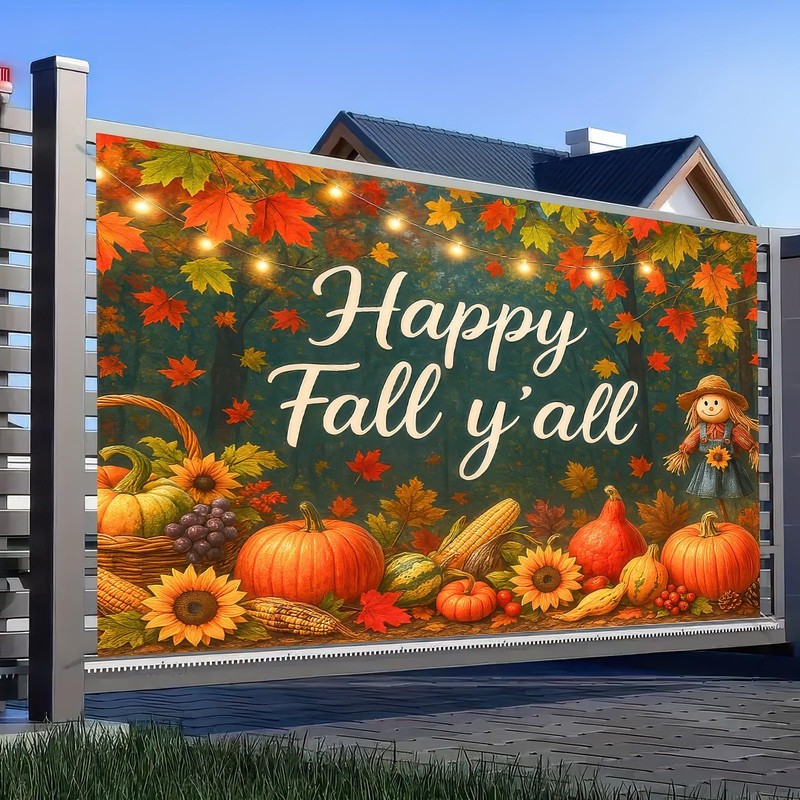 BlissYard Happy Fall Y'all Backdrop Autumn Scarecrow Sunflower Photography Backgroup