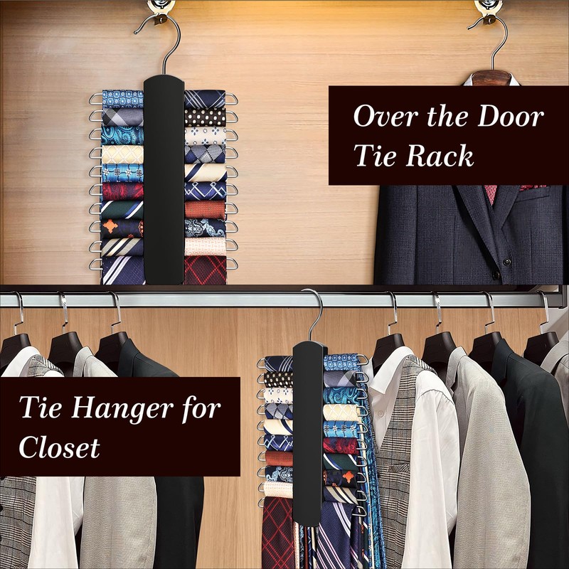 2 Pack Tie Rack for Closet, Premium Wooden Necktie Organizer