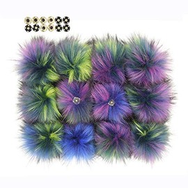 Fluffy Faux Raccoon Fur Pompoms with Press Button for Knitting Hat Garment Accessories 6 Inches Pack of 12 (Multicolored)