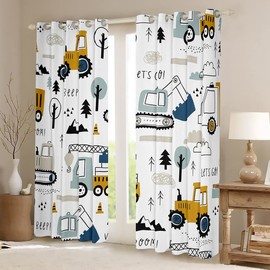 Loussiesd Cartoon Car Kids Curtains for Bedroom Living Room Construction Darkening Dreapes Equipment