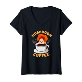 Womens Mushroom Coffee Hilarious Reishi Mushroom Soaking In Coffee V-Neck T-Shirt
