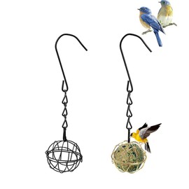 2Pcs Fat Ball Feeders Hanging, Bird Feeders Hanging Fat Ball Bird Holder with 2 S-shaped Hooks, Metal Fat Ball Holder for Outdoor Garden Wildlife Birds Finch Sparrow Robin (black&golden)