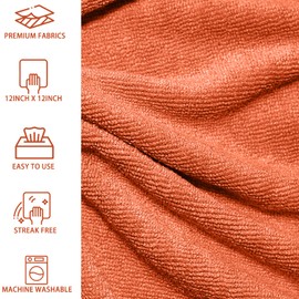 MRD'S HOME 20Pack Microfiber Cleaning Cloth in Bag,Multi-Purpose Reusable Cleaning Wipes Rags,Lint Free,Scratch & Streak-Free Cloth for Car,Small Microfiber Towels for House Wash,12" x 12"（Orange）