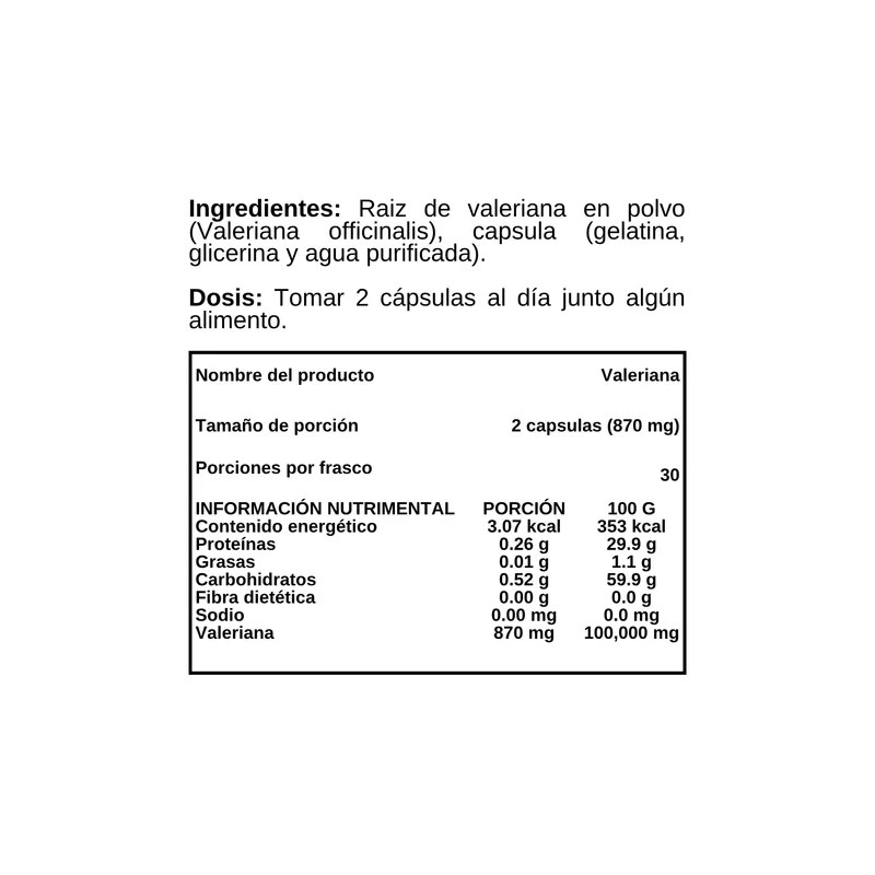 Valeriana En Polvo - 60 Cápsulas - Suplemento Alimenticio Sin