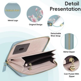 Pomelo Best Women's Large Purse in Long Format Flowers Embossing Zip Wallet with RFID Blocking and Many Compartments, ice blue, L, Classic