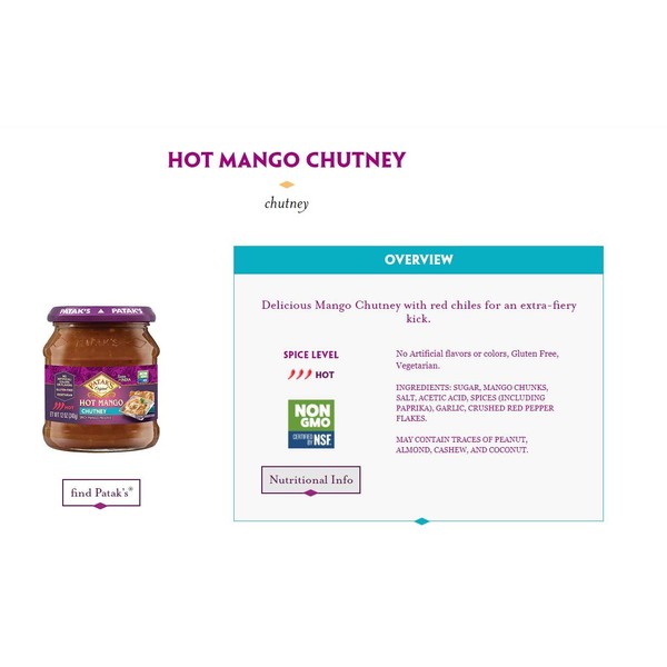 Patak's Chutney's Mix N Match sin OMG 12 oz / Hot Mango Chutney, 1 paquete