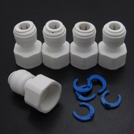 Rowiz Plastic Female 1/2 PT(3/4") to 3/8" Tube Quick Connector Fitting White RO Water Valve Filter Pack of 5