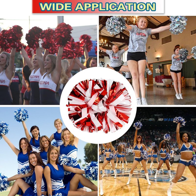 Lovecheer 2PCS Cheerleading Pom Poms Metallic Red and White Plastic