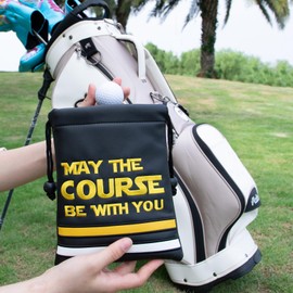 Aliennana Golf Valuables Pouch, Leather Golf Tee Pouch with Drawstring Closure Golf Ball Tee Handbag Portable Golf Accessories (May The Course)