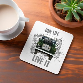 Defender Farmers Green Truck Coaster - Rugged Off-Road 90 110 130 British Hybrid V8 4X4 Urban Rural Classic Automotive Evolution Suv Adventure Gift Present (White)
