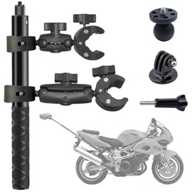 Motorcycle Bike Handlebar Clamp Mount with 47.3" Invisible Selfie Stick compatible for Insta360 ONE X4 X3 X2 X RS R Go 2 3 Action Camera