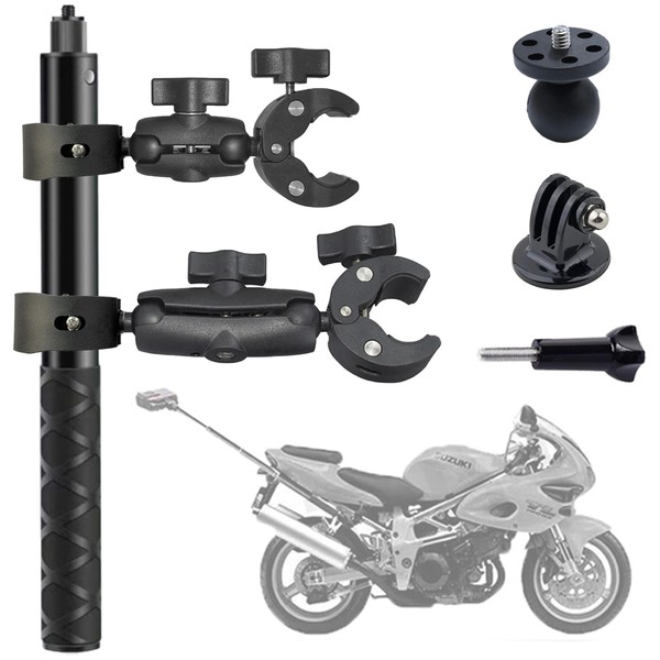 Motorcycle Bike Handlebar Clamp Mount with 47.3" Invisible Selfie Stick