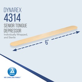 Dynarex Tongue Depressors, Sterile, 6" Senior-Sized Length, For Mouth Checkups, Crafts, or Waxing, Made from Beige Birch Wood, Comes in Boxes of 100, 1 Case of 1000 Dynarex Tongue Depressors