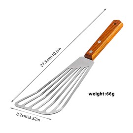 SANTUO 2pcs Stainless Steel Fish Slice Spatula with Solid Wooden Handle eat Resistant Fish Spatula Metal Flexible Slotted Turner for Cooking Fish Egg Pancake Omelette