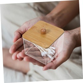 STOBAZA Makeup Cotton Organizer Container with Wooden Lid Elegant Storage Box for Cotton Swabs Balls and Rounds Makeup Vanity Organizer for Bathroom and Dressing Table