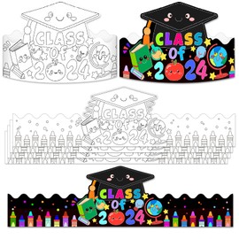 FaCraft Paper Decorations: 24pcs Color Your Own Pre K Preschool Graduation Caps, Adjustable Crown Hats for Students