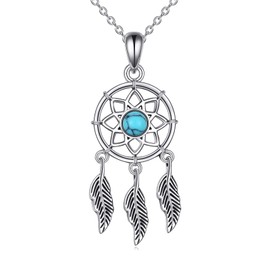 YFN Dream Catcher Necklace 925 Sterling Silver Dreamcatcher Feather Necklace Dream Catcher Turquoise Pendant Dream Catcher Jewelry Gifts for Women Teens Girls