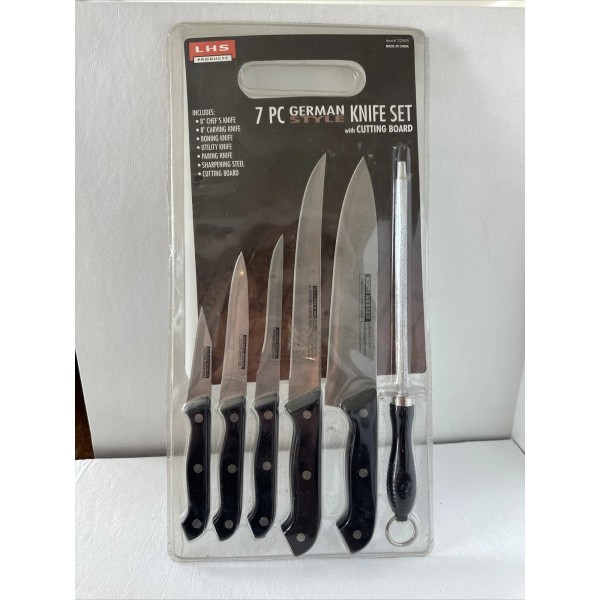 LHS Products 7 Piece German Style Knife Set Cutting Board