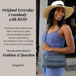 Baggallini Womens Original RFID Everyday Crossbody Bag, Midnight Blossom