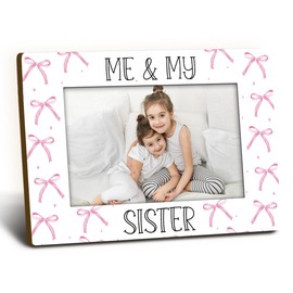 Foyoulame Big Little Sister Picture Frame 4x6, Sisters Gifts Wooden Picture Frame, Christmas Birthday Gifts for Sisters Girls, Me and My Sister Pink Bow Decorative Photo Frames for Table Desk Decor