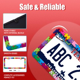 Autism Awareness License Plate Frame Colorful Puzzle License Plate Frames Stainless Steel Accessories Cars Decor with 2 Holes and Screws Fits Standard US CA Vehicles Size 12.2 x 6 Inches