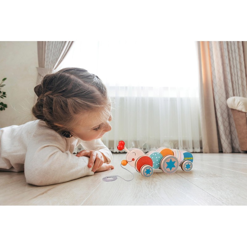 Wooden Pull Along Toy Caterpillar Child-Friendly Educational Toy, Kids Toy