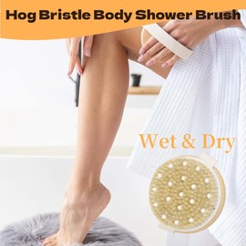 Massage Brush, Natural Bristle Body Brush, Dry Brush, Bath Brush, Exfoliating Brush, Natural Bristles Bath Brush for Removing Dead Skin, Exfoliating Body Brush