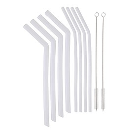 Traytastic! Clear Silicone Straws - 8 Pack, (4) Jumbo & (4) Standard Sized Drinking Straws + (2) Cleaning Brushes | Flexible Reusable Eco-Friendly